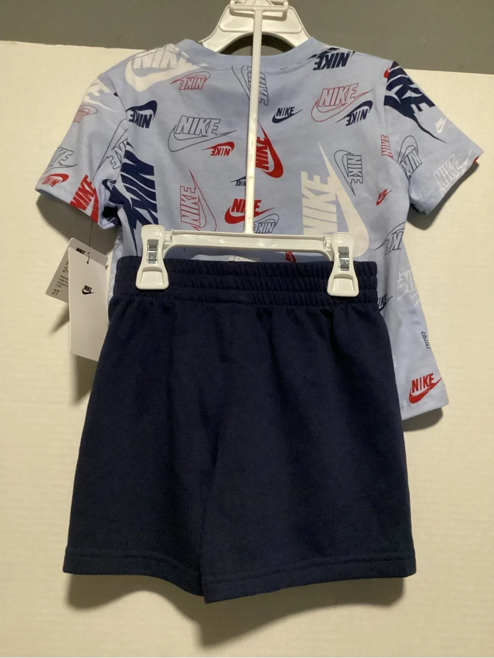NEW Nike Light Blue Logo Tee and Navy Shorts Set. 3T